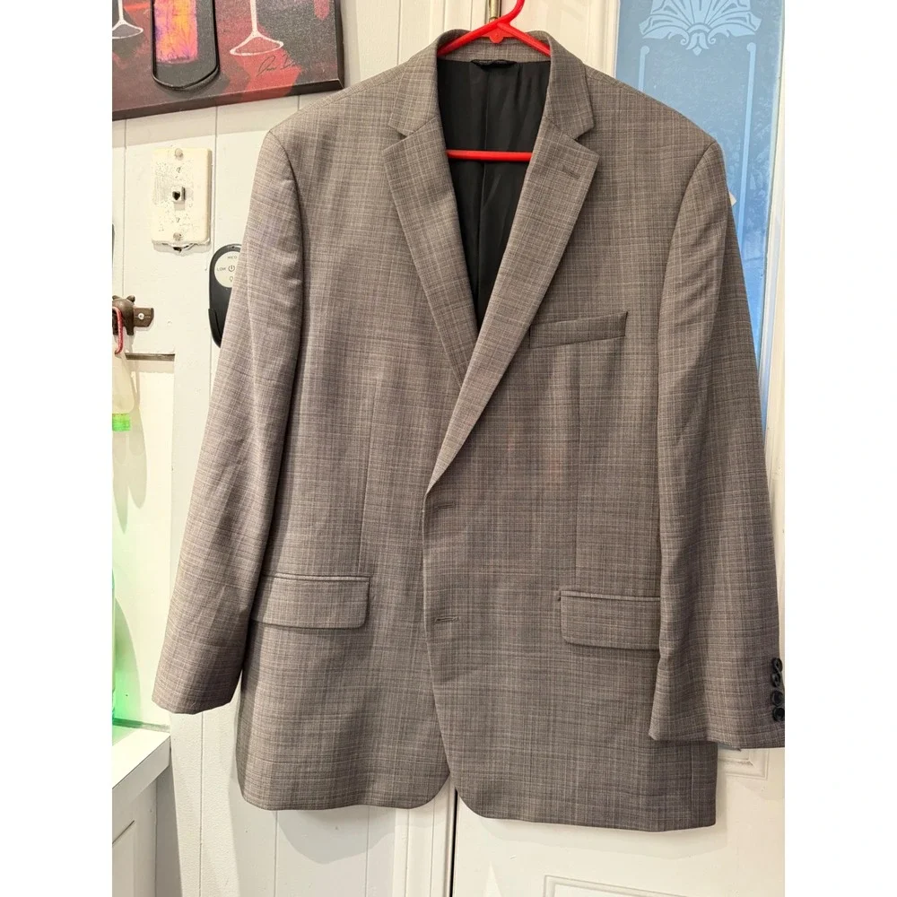 Marc Anthony Mens Grey Plaid 100% Wool Blazer Suit Jacket 48R